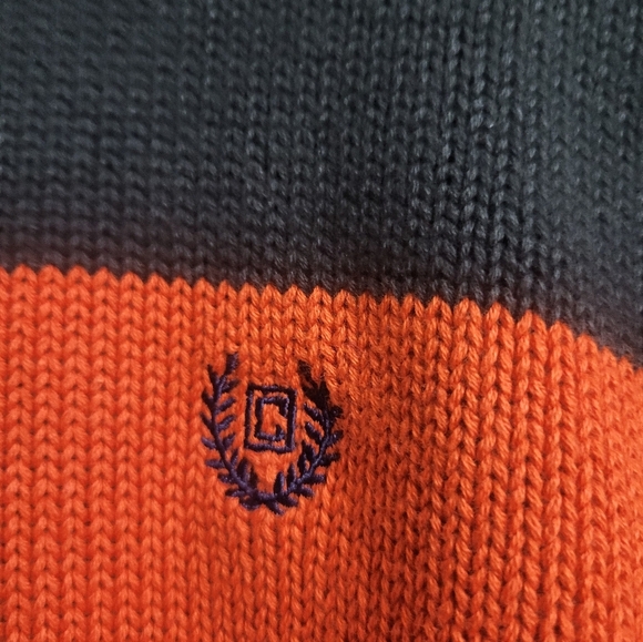 Chaps - Men's Orange and Forrest Green Zip Neck Striped Sweater- Size XL - Picture 4 of 5